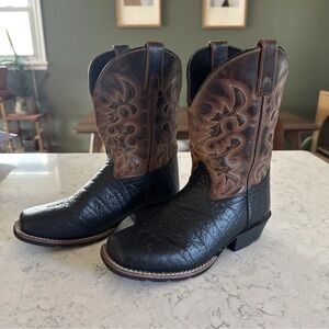 Dan Post Youth Cowboy Western Black Brown Leather Pull On Boots - Youth Size 4 D